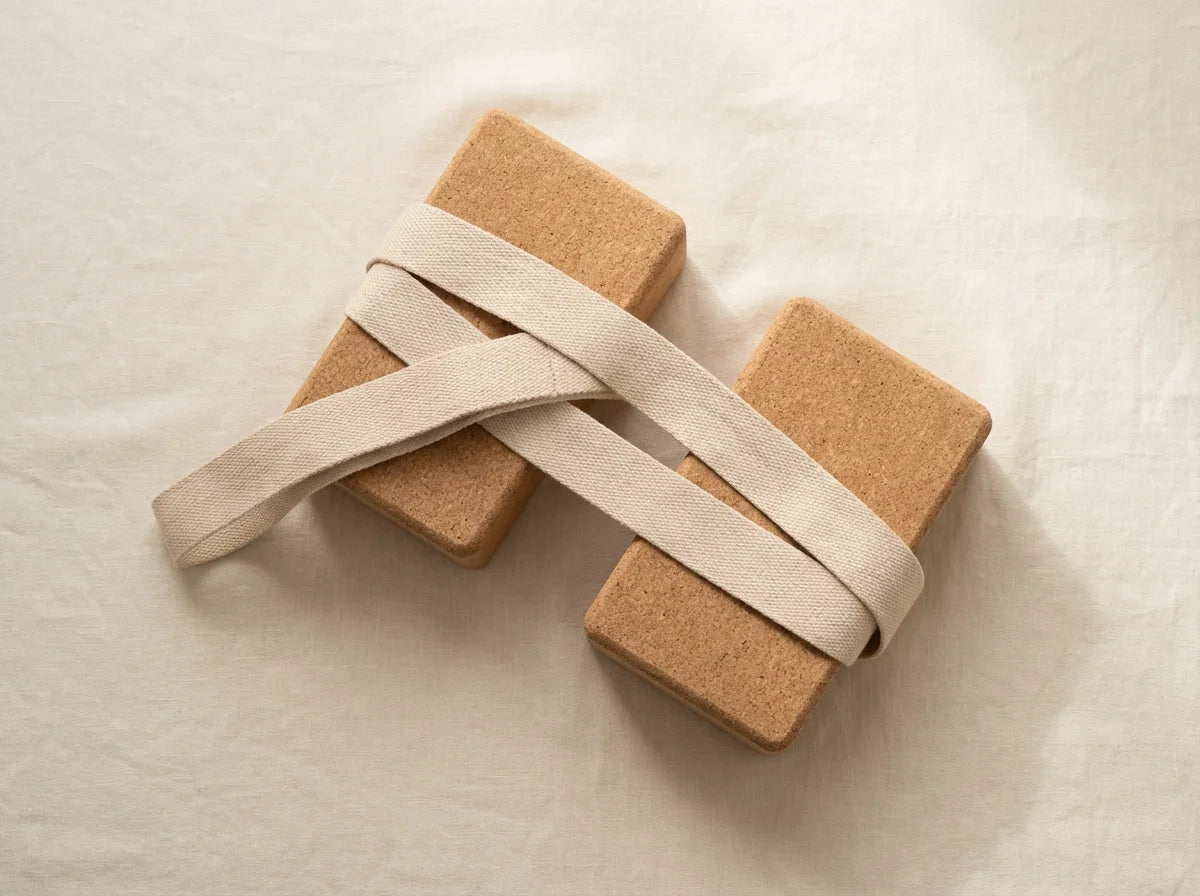 Yoga strap paired with cork blocks set
